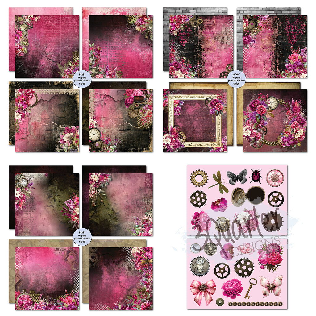 3Quarter Designs Mrs Aeronaut 8x8 Paper Pack and Diecuts 3q-pp8-mrsaeronaut cardstock