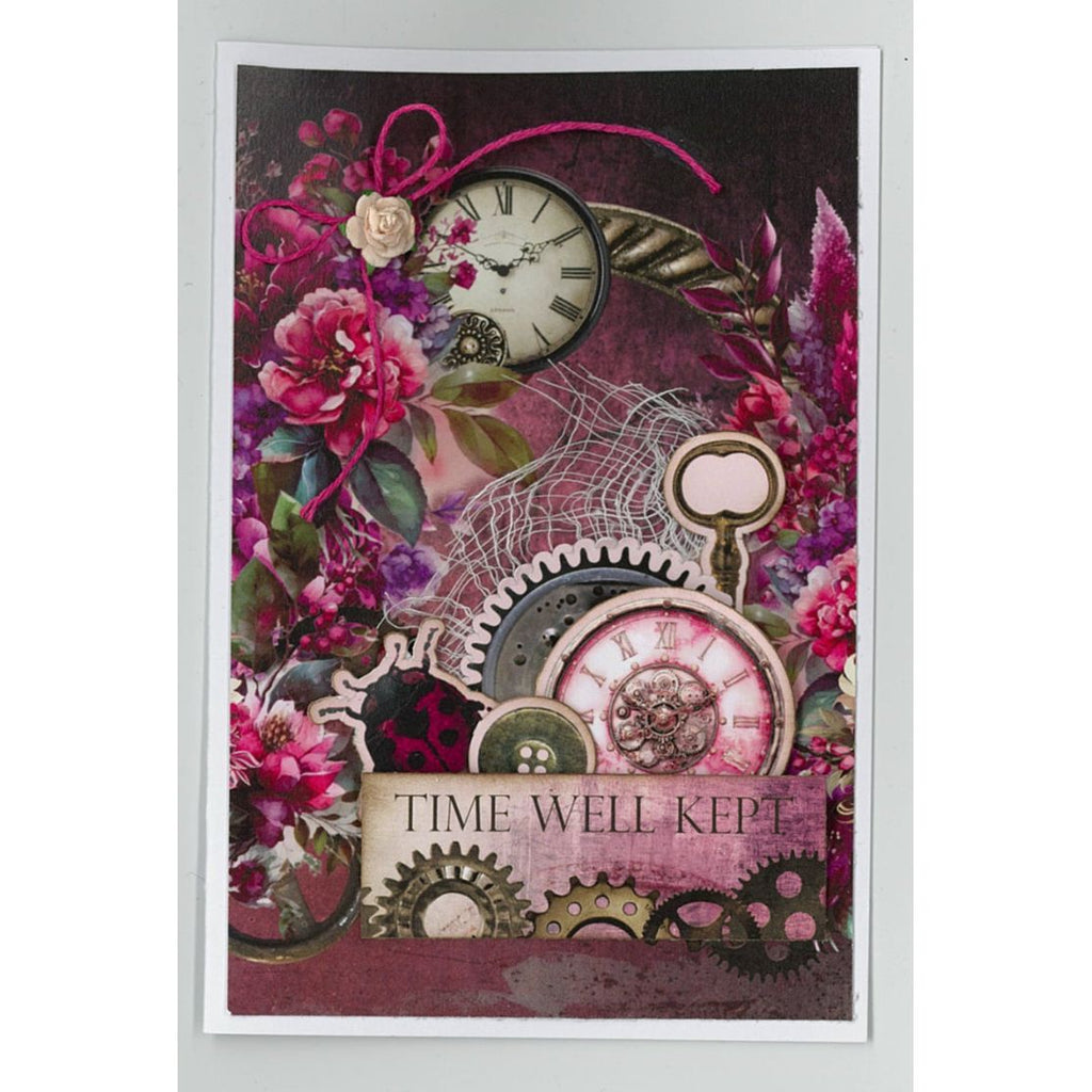 3Quarter Designs Mrs Aeronaut 8x8 Paper Pack and Diecuts 3q-pp8-mrsaeronaut clock pink ribbon bow ladybug gears time well kept card