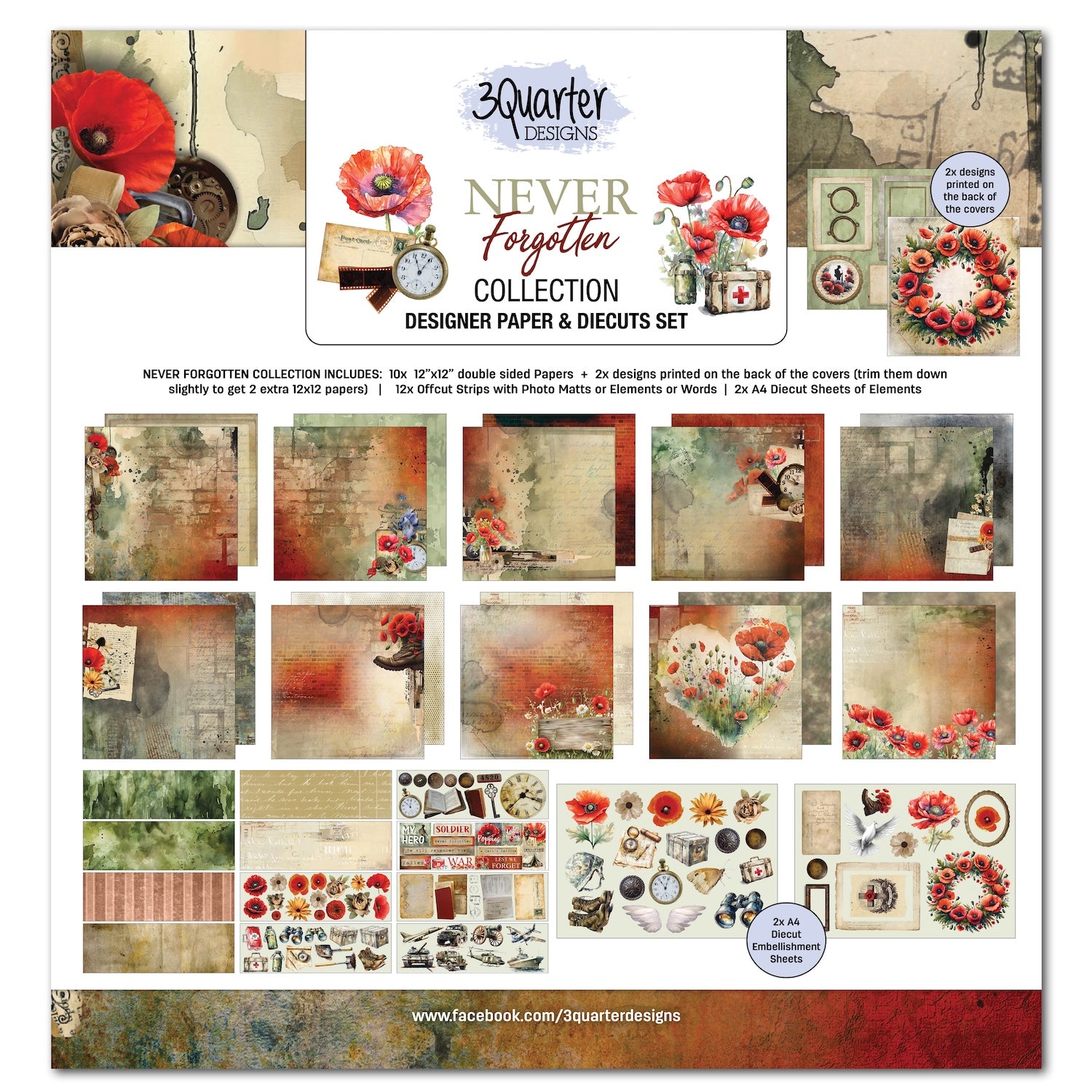 3Quarter Designs Never Forgotten 12x12 Paper And Diecuts 3q-sc-neverforgotten