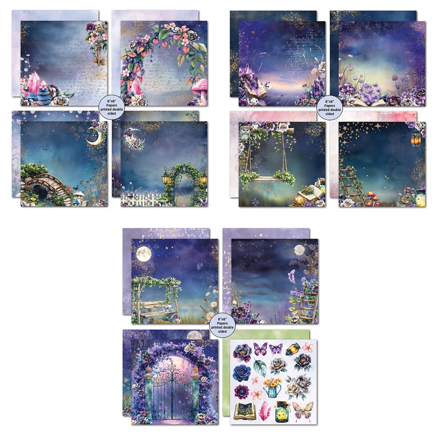 3Quarter Designs Night Garden 6x6 Paper Pack 3q-pp6-nightgarden pages