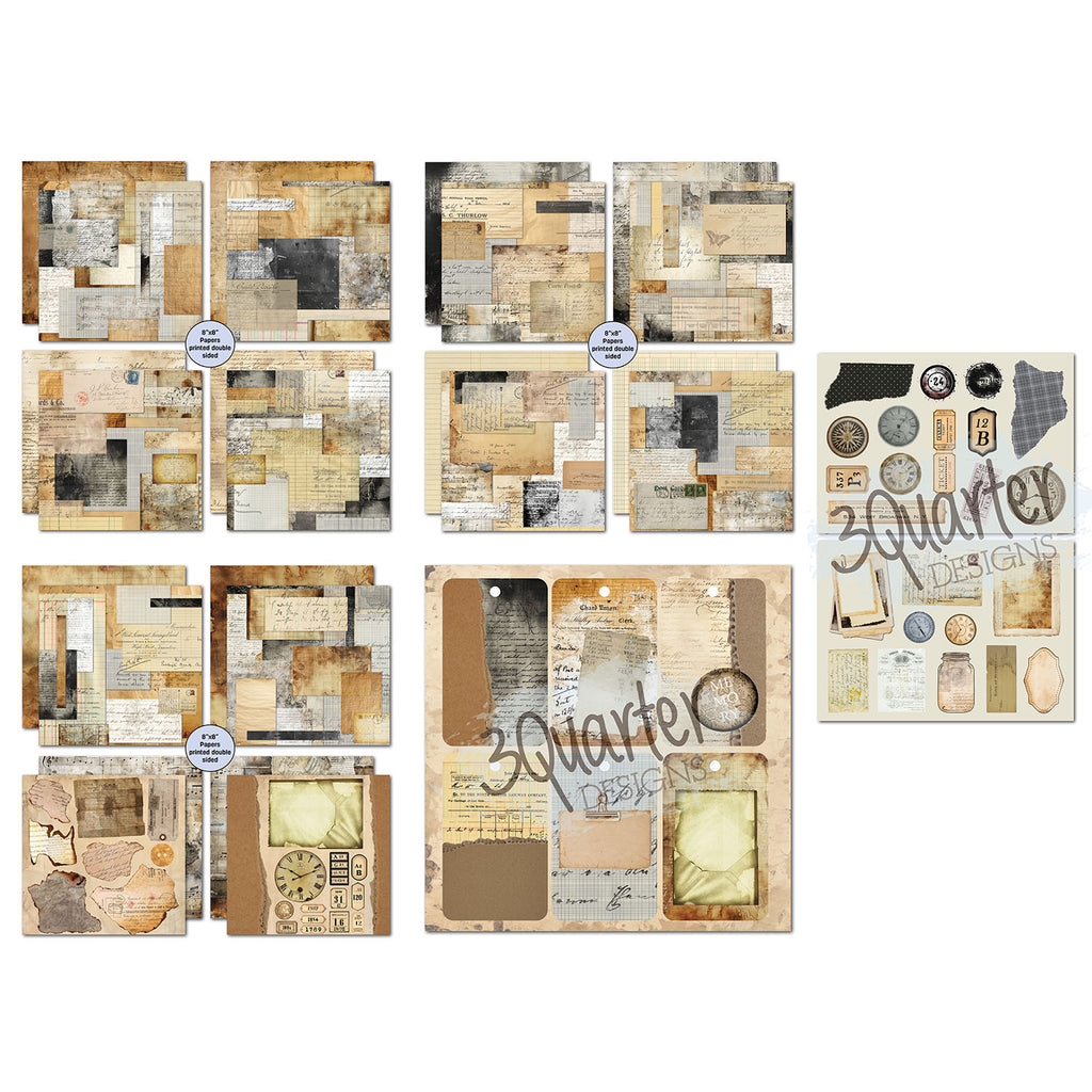 3Quarter Designs Paper Tales 8x8 Paper Pack and Diecuts Set 3q-pp8-papertales contents