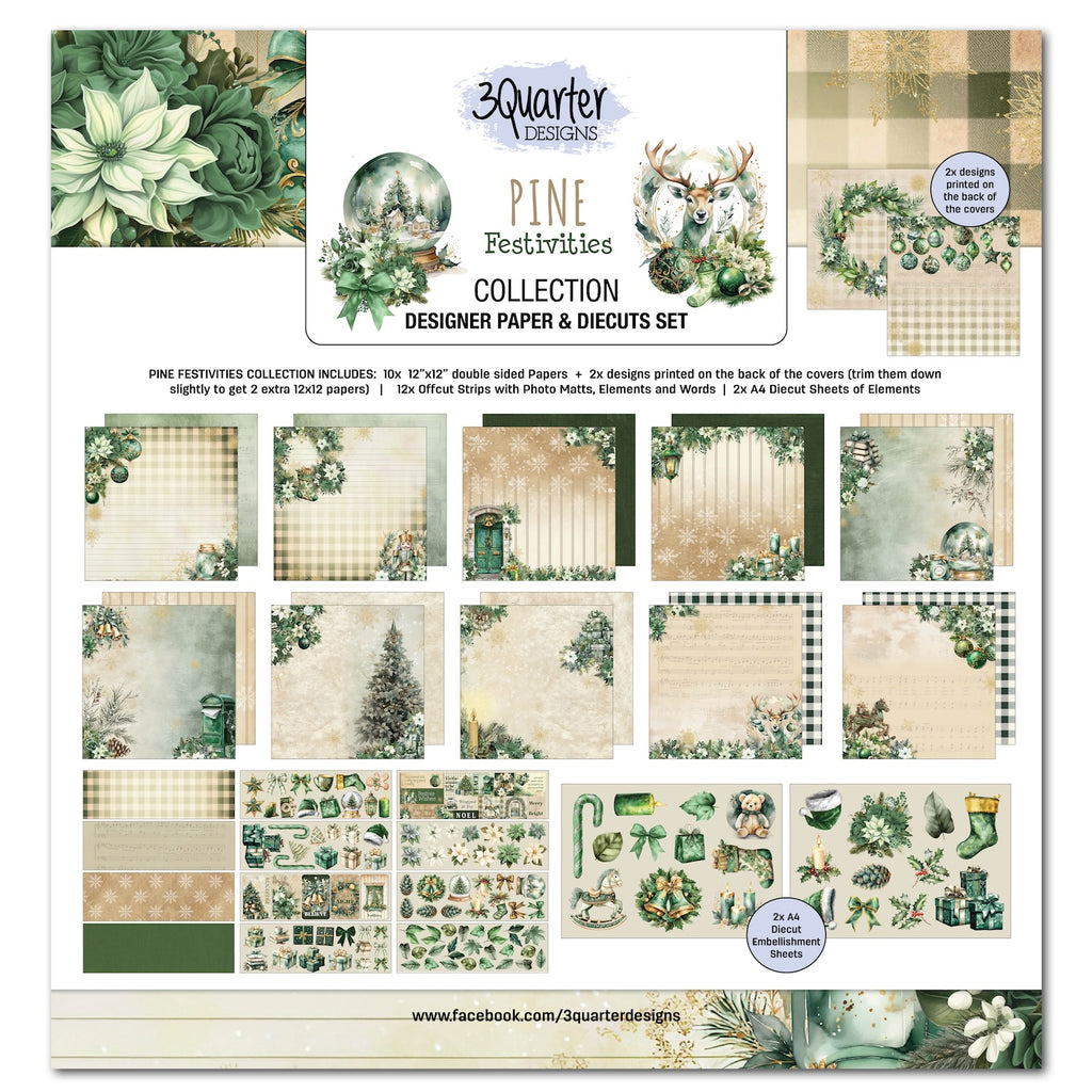 3Quarter Designs Pine Festivities 12x12 Designer Paper and Diecuts 3q-sc-pinefestivities
