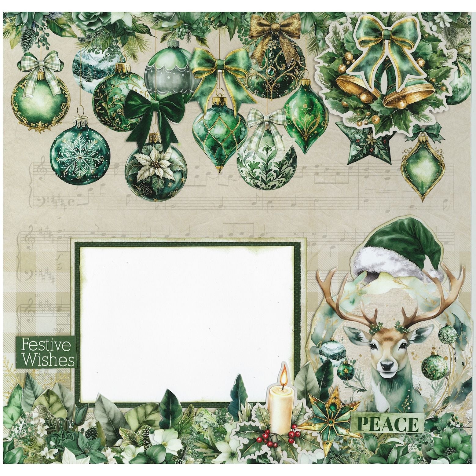 3Quarter Designs Pine Festivities 12x12 Designer Paper and Diecuts 3q-sc-pinefestivities scrapbook page festive wishes christmas ornaments