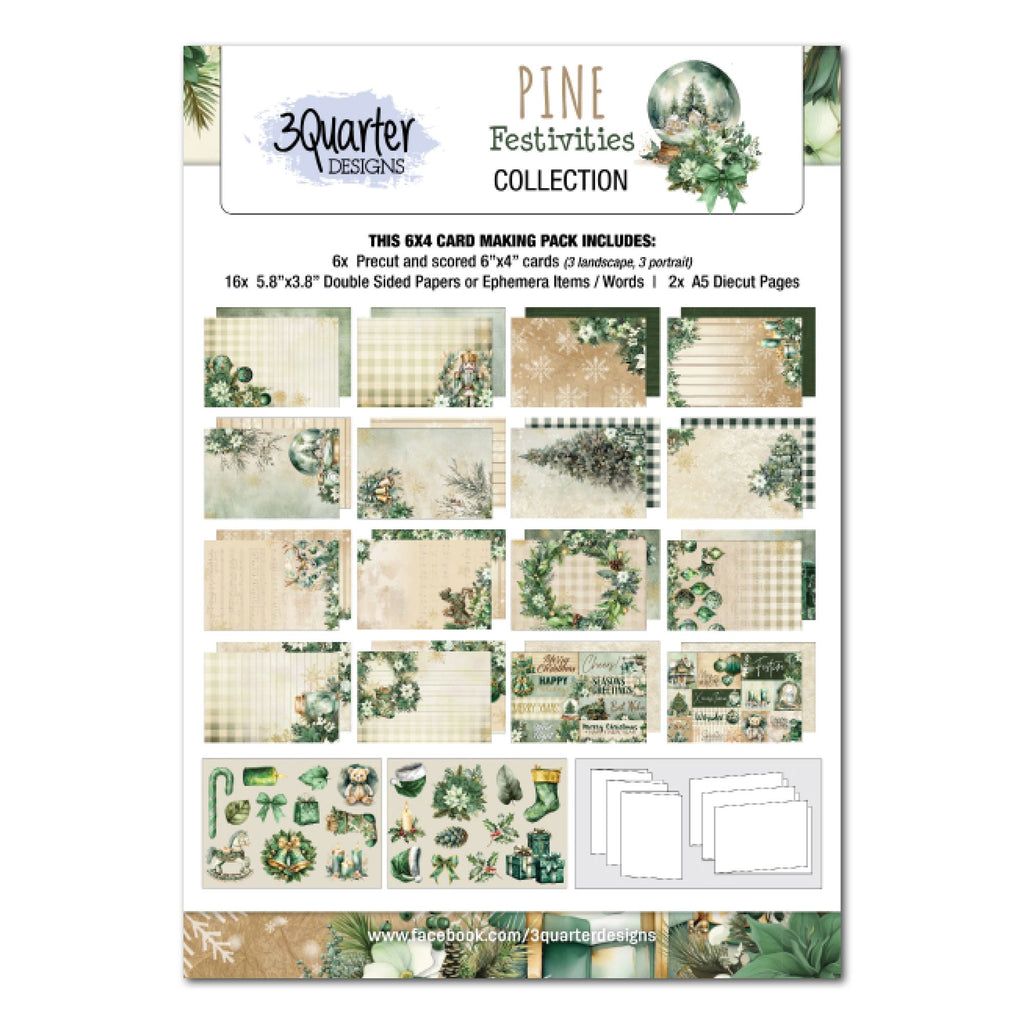 3Quarter Designs Pine Festivities 6x4 Card Pack 3q-cc-pinefestivities