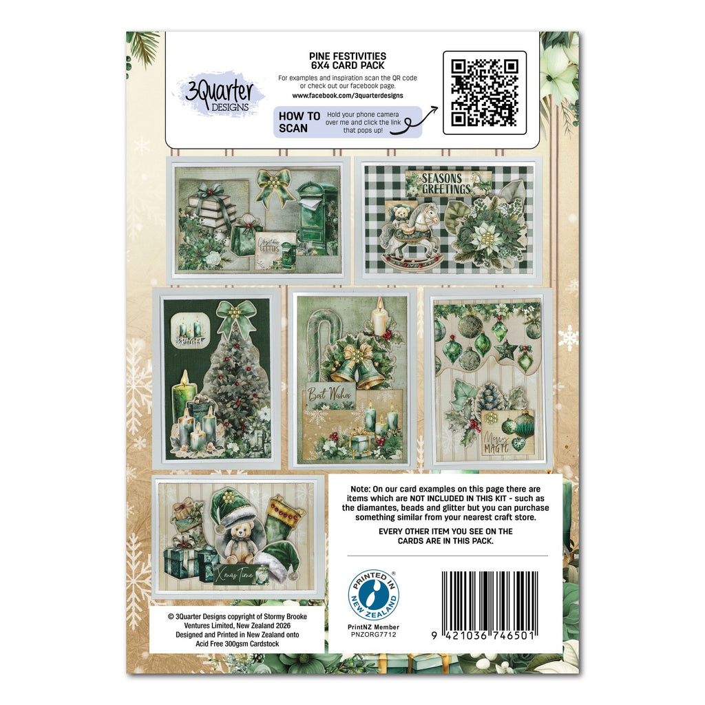 3Quarter Designs Pine Festivities 6x4 Card Pack 3q-cc-pinefestivities back cover
