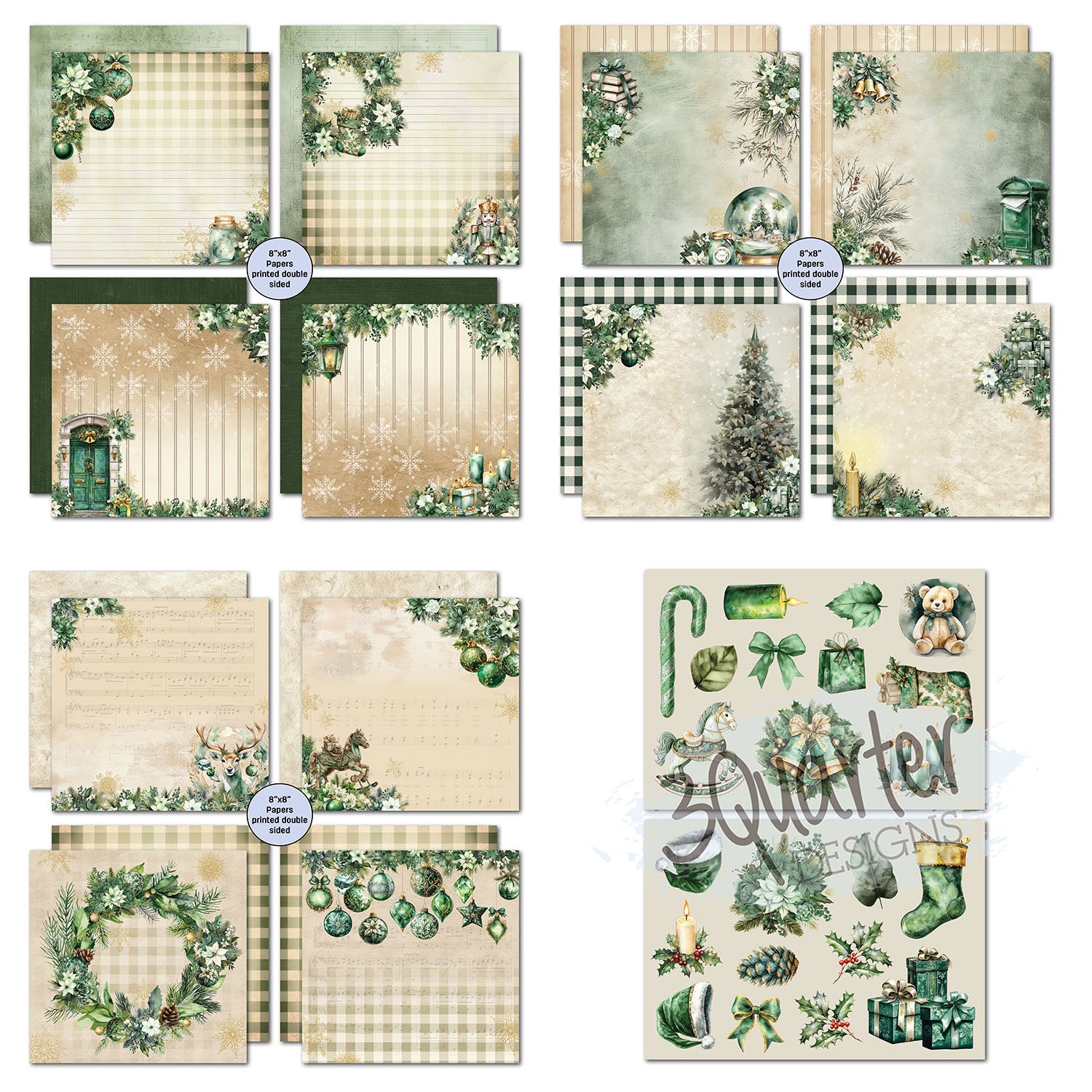 3Quarter Designs Pine Festivities 8x8 Paper Pack and Diecuts 3q-pp8-pinefestivities patterned cardstock ephemera