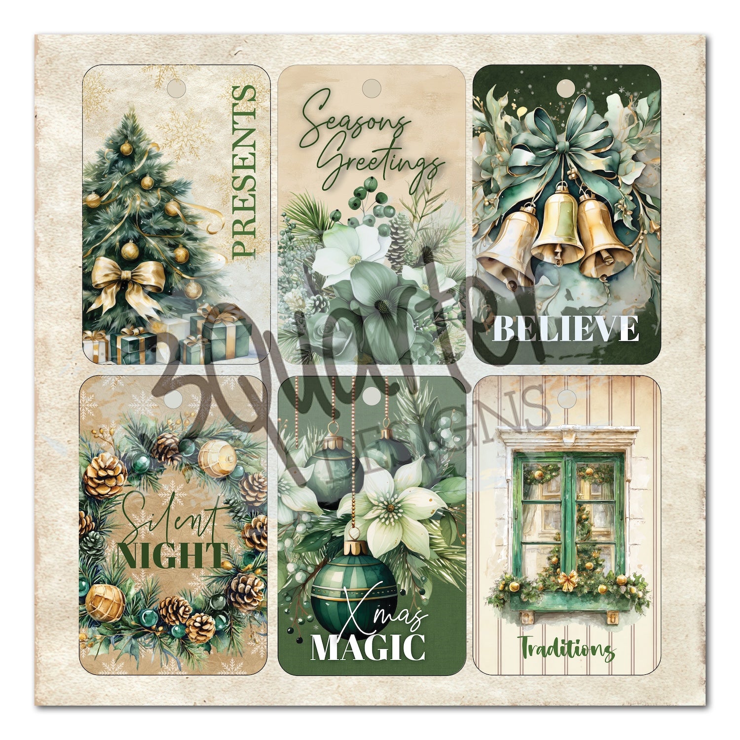 3Quarter Designs Pine Festivities 8x8 Paper Pack and Diecuts 3q-pp8-pinefestivities tags