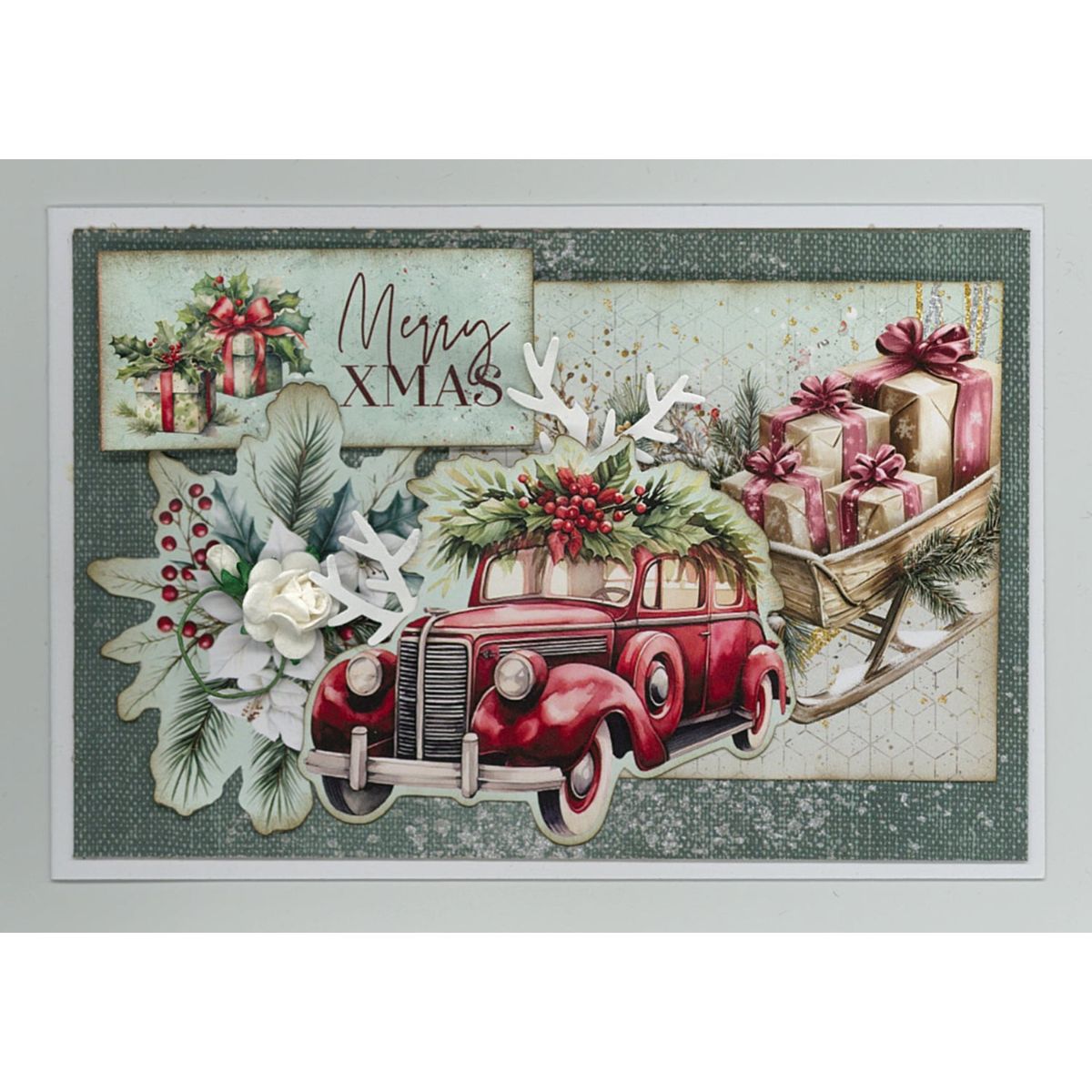 3Quarter Designs Silent Night 6x4 Card Pack 3q-cc-silentnight red car sled with presents merry xmas card