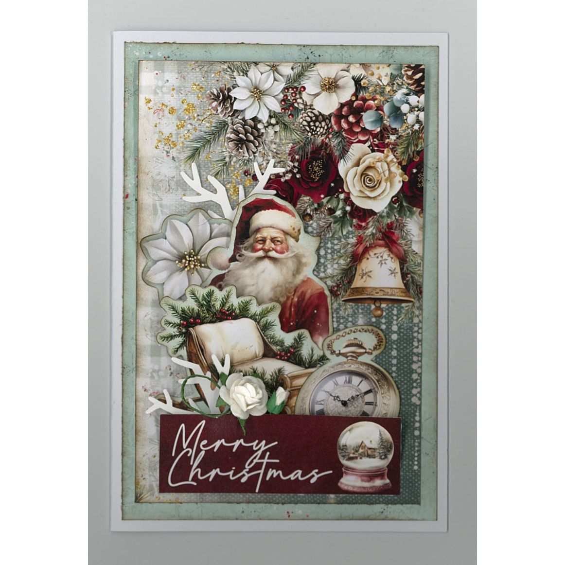 3Quarter Designs Silent Night 6x4 Card Pack 3q-cc-silentnight santa clock snow globe flowers and acorns christmas card
