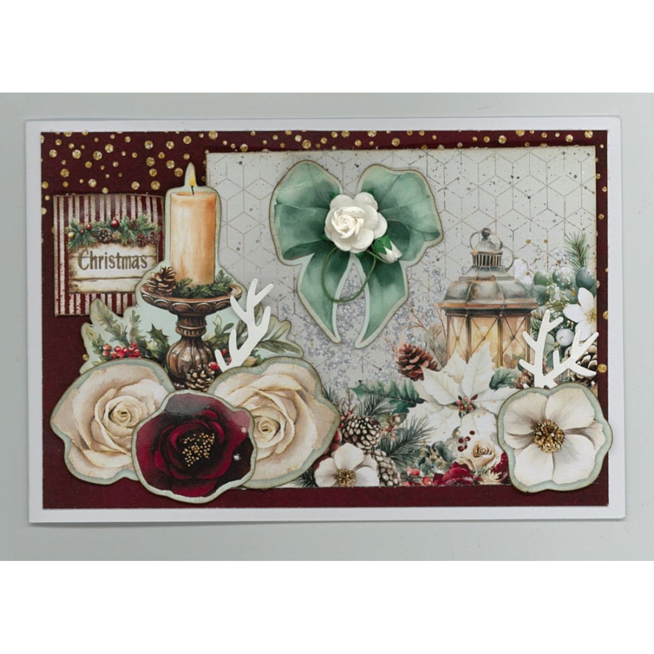 3Quarter Designs Silent Night 8x8 Paper Pack and Diecuts 3q-pp8-silentnight green bow candle roses lamp christmas card