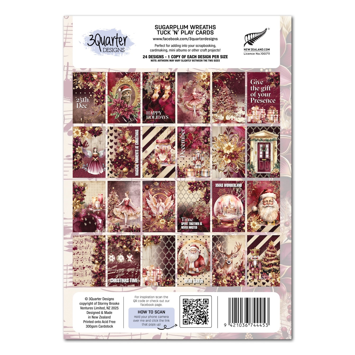 3Quarter Designs Sugarplum Wreath Tuck N Play Cards 3q-tp-sugarplumwreath back cover
