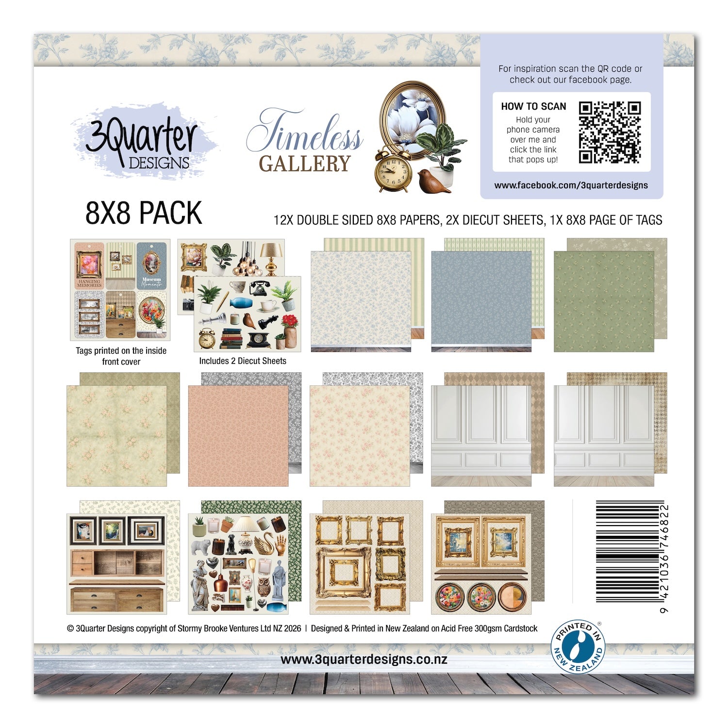 3Quarter Designs Timeless Gallery 8x8 Paper Pack and Diecuts 3q-pp8-timelessgallery