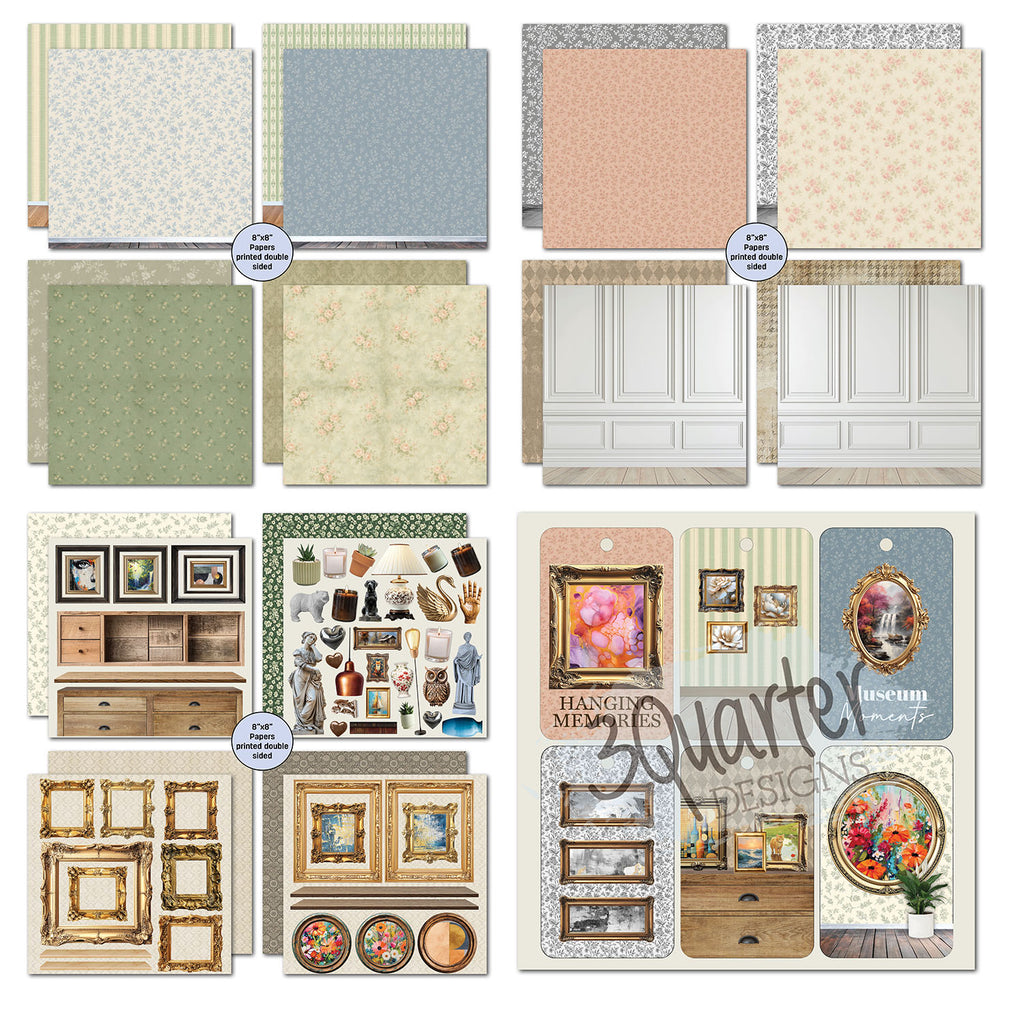 3Quarter Designs Timeless Gallery 8x8 Paper Pack and Diecuts 3q-pp8-timelessgallery cardstock