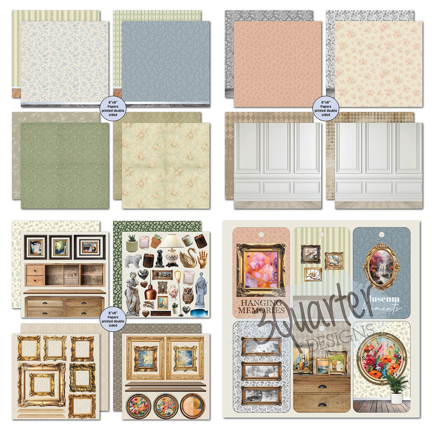 3Quarter Designs Timeless Gallery 8x8 Paper Pack and Diecuts 3q-pp8-timelessgallery cardstock