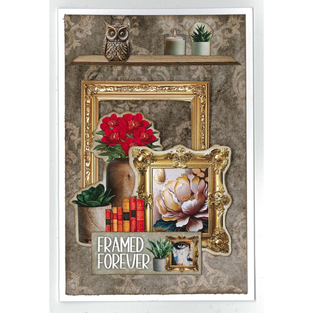 3Quarter Designs Timeless Gallery 8x8 Paper Pack and Diecuts 3q-pp8-timelessgallery flowers in vase owl statue framed forever card 