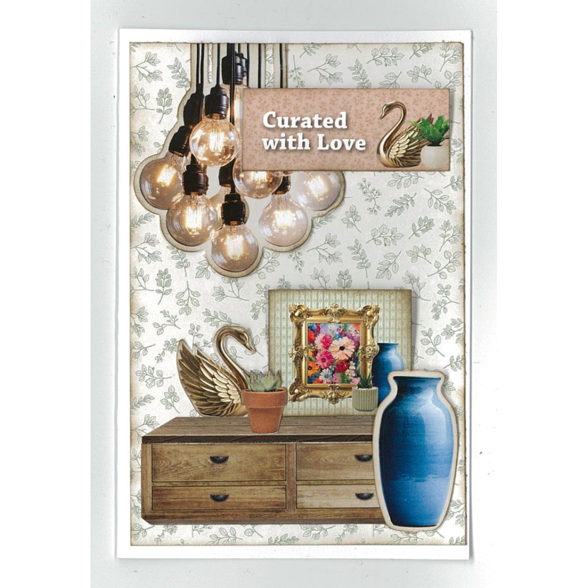 3Quarter Designs Timeless Gallery 8x8 Paper Pack and Diecuts 3q-pp8-timelessgallery light bulbs blue vase metal swan curated with love card