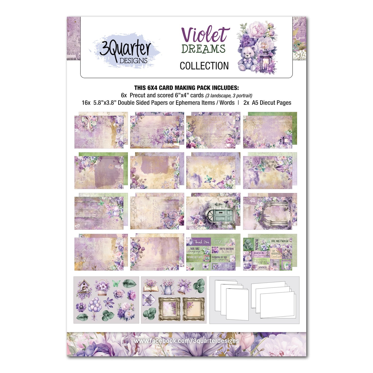 3Quarter Designs Violet Dreams 6x4 Card Pack 3q-cc-violetdreams