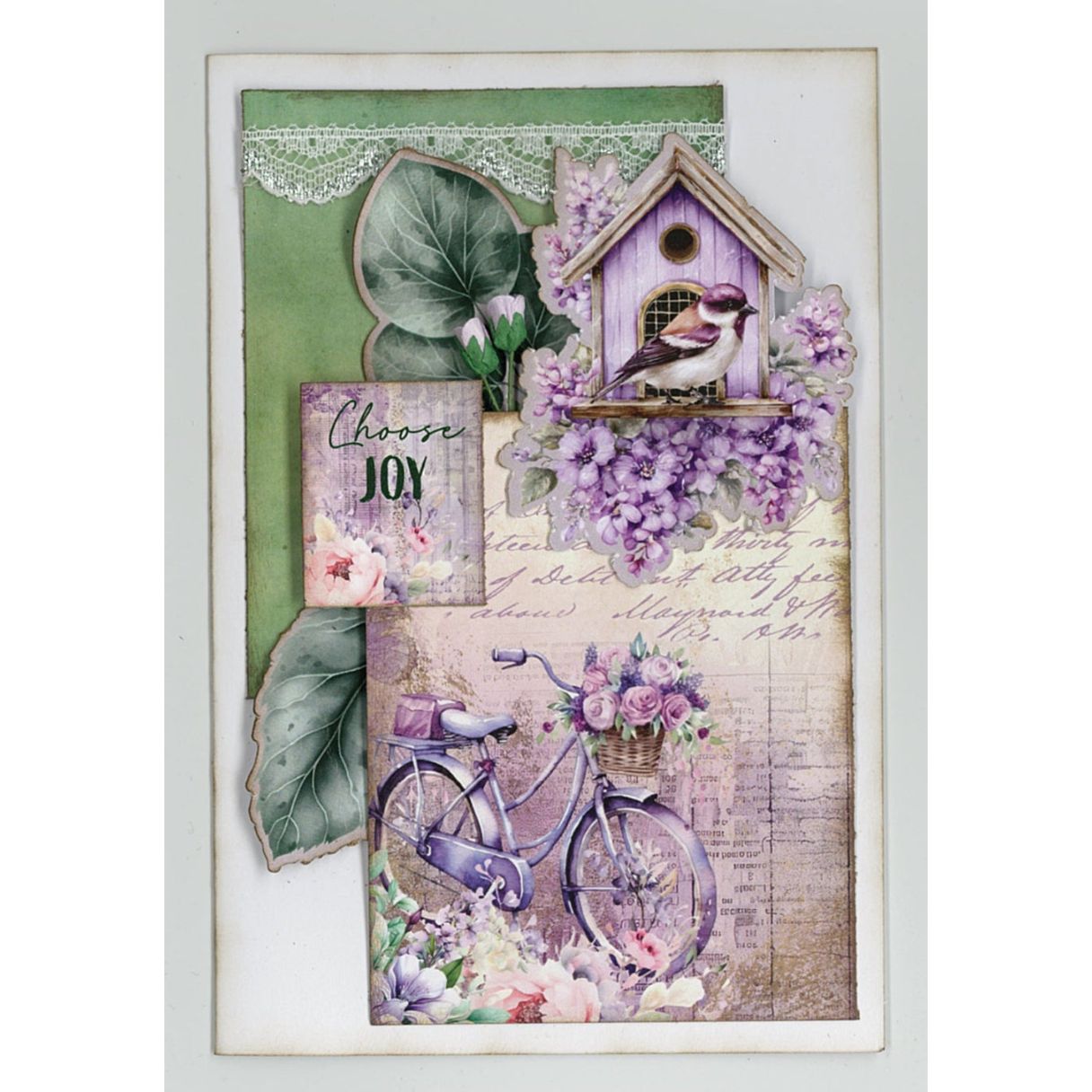 3Quarter Designs Violet Dreams 6x4 Card Pack 3q-cc-violetdreams purple birdhouse bicycle choose joy card