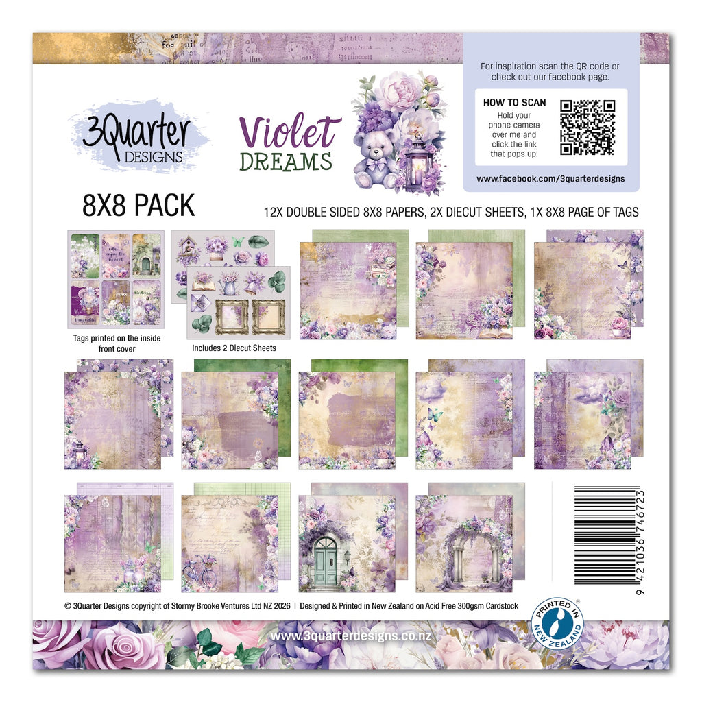 3Quarter Designs Violet Dreams 8x8 Paper Pack and Diecuts 3q-pp8-violetdreams