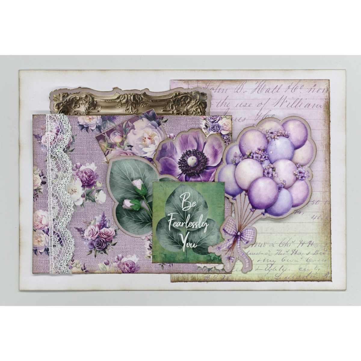 3Quarter Designs Violet Dreams 8x8 Paper Pack and Diecuts 3q-pp8-violetdreams balloons be fearlessly you card