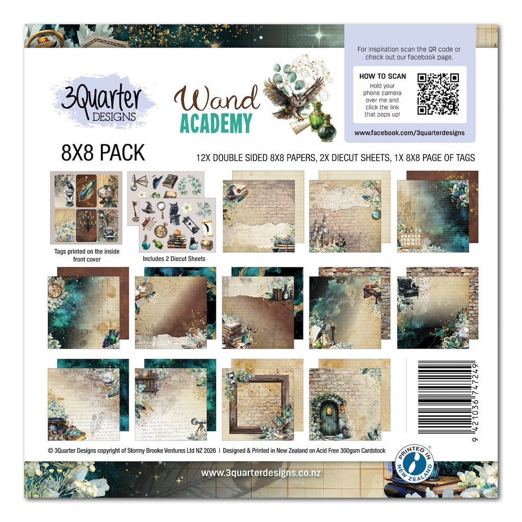 3Quarter Designs Wand Academy 8x8 Paper Pack and Diecuts Set 3q-pp8-wandacademy