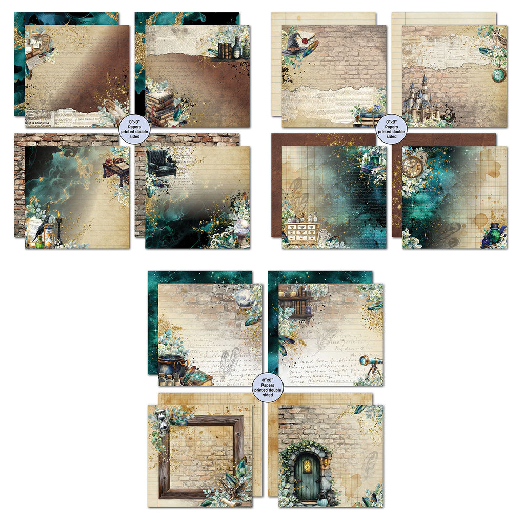 3Quarter Designs Wand Academy 8x8 Paper Pack and Diecuts Set 3q-pp8-wandacademy inside contents cardstock