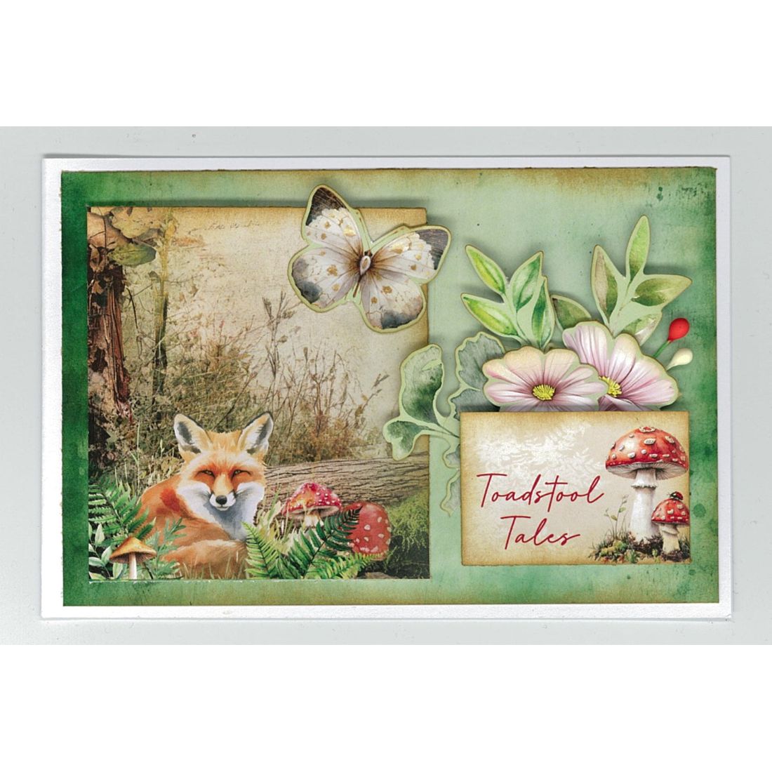 3Quarter Designs Woodland Hollow 12x12 Paper and Diecuts Set 3q-sc-woodlandhollow fox butterfly flowers mushrooms toadstool tales card