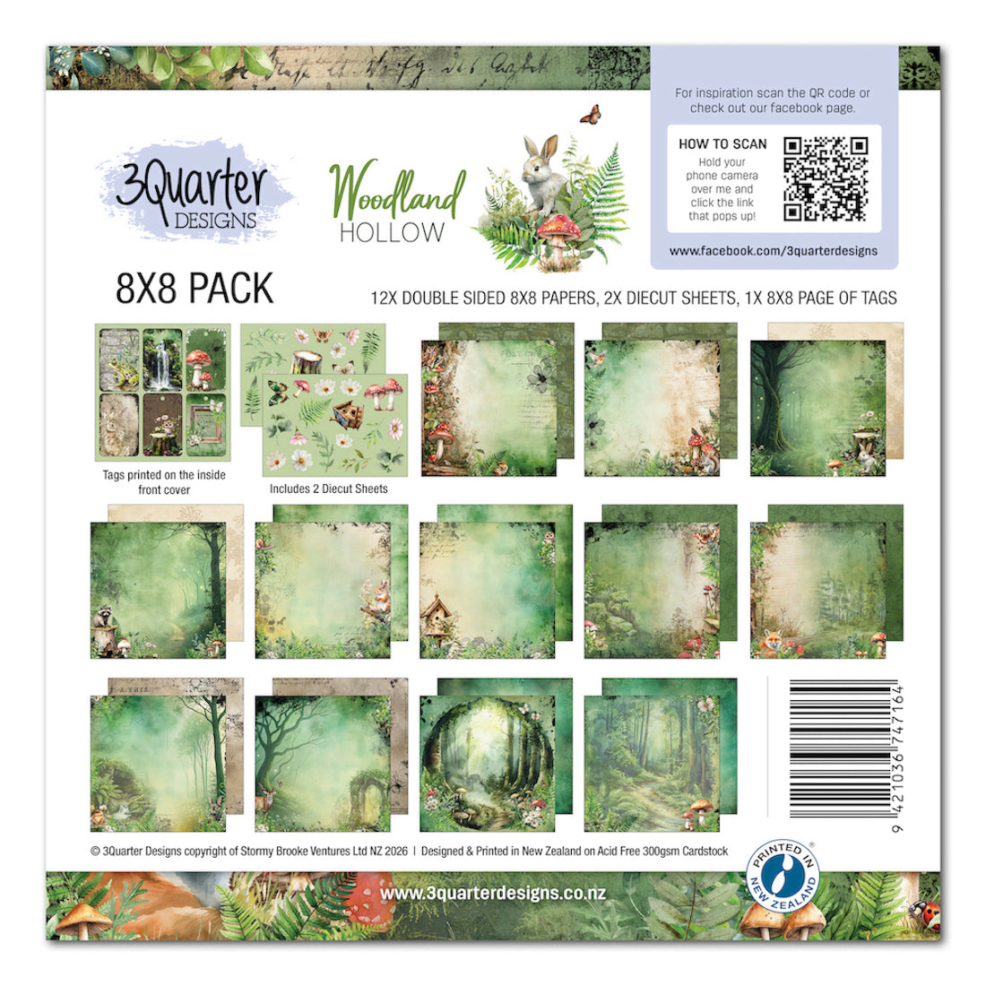 3Quarter Designs Woodland Hollow 8x8 Paper Pack and Diecuts Set 3q-pp8-woodlandhollow