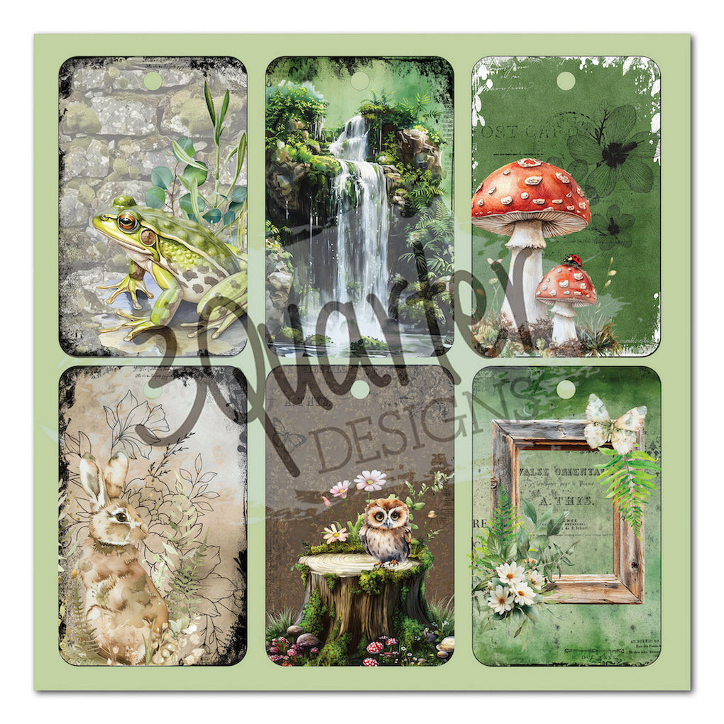 3Quarter Designs Woodland Hollow 8x8 Paper Pack and Diecuts Set 3q-pp8-woodlandhollow frog mushroom waterfall