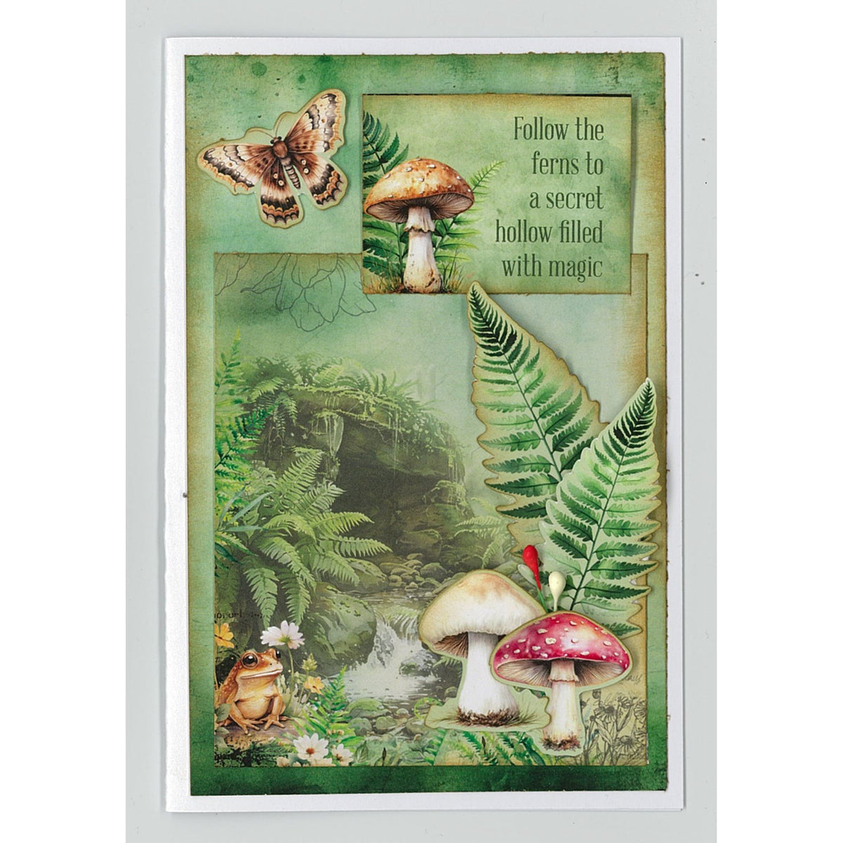 3Quarter Designs Woodland Hollow 8x8 Paper Pack and Diecuts Set 3q-pp8-woodlandhollow frog mushrooms brown moth leaves card