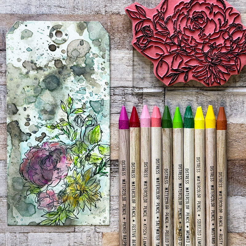 Tim Holtz Distress Watercolor Pencils Set 1 And Pencil Sharpener Bundle Floral Tag | color-code:ALT095
