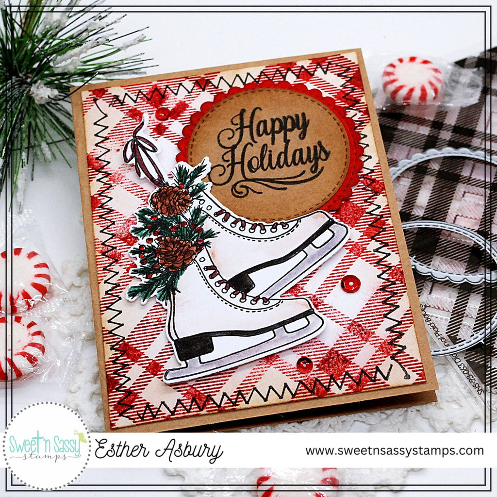 Sweet 'N Sassy Stitched Circles 2 Dies snsd-0256 Christmas Ice Skating Card