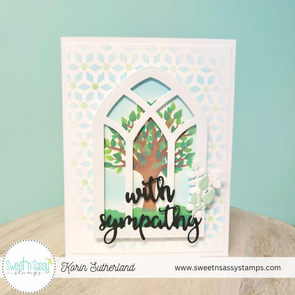 Sweet 'N Sassy Cathedral Window Stencil st-24-03 With Sympathy Card