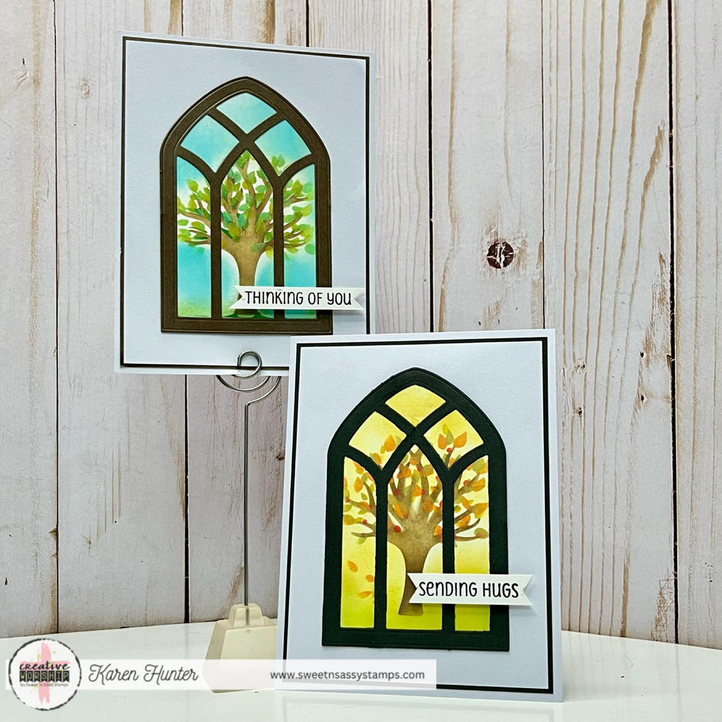 Sweet 'N Sassy Cathedral Window Die snsd-0258 Tree Encouragement Cards