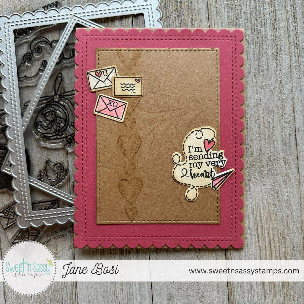 Sweet 'N Sassy Flourish Background Clear Stamp sns-24-003 Sending My Heart Card