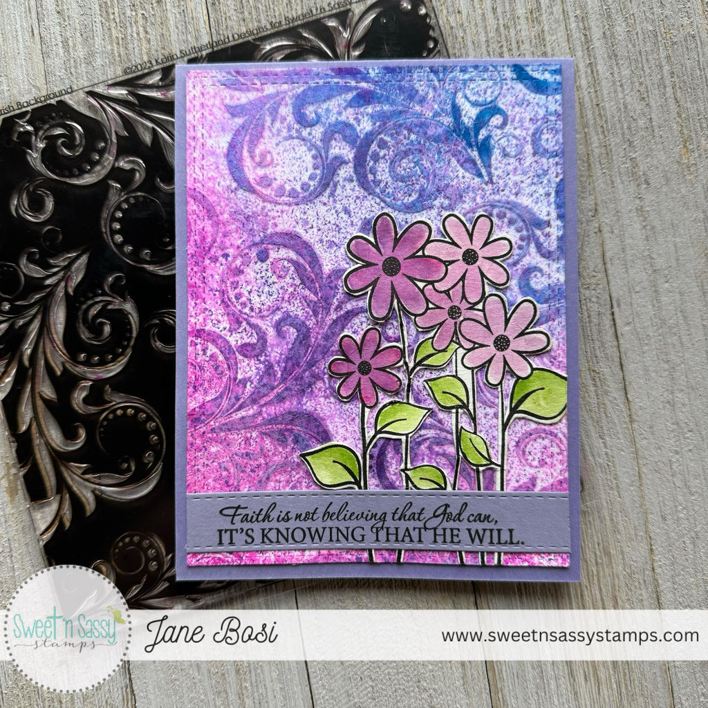 Sweet 'N Sassy Flourish Background Clear Stamp sns-24-003 Flower Biblical Faith Card