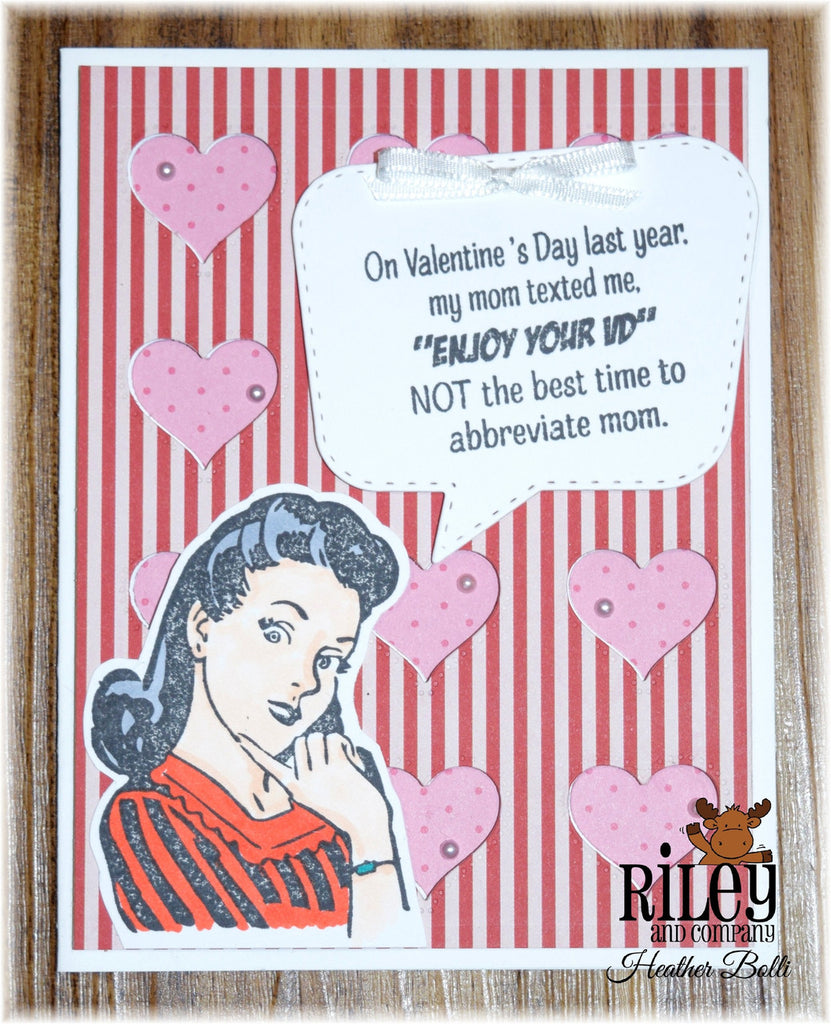 Riley and Company Funny Bones Text from Mom Clear Stamp rwd-1222 hearts background
