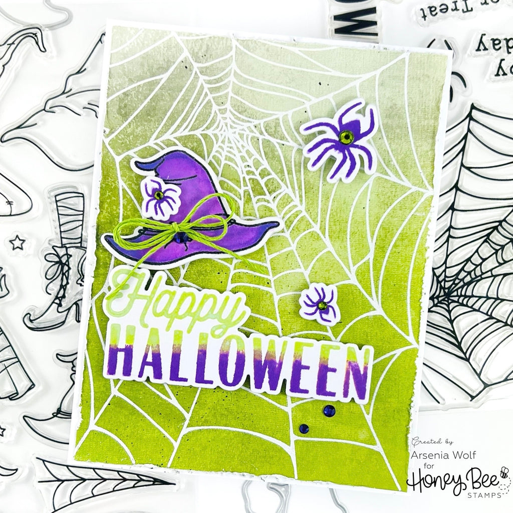 Honey Bee HAPPY HALLOWEEN Clear Stamp Set hbst-444 Happy Halloween Spiderweb Card | color-code:ALT01