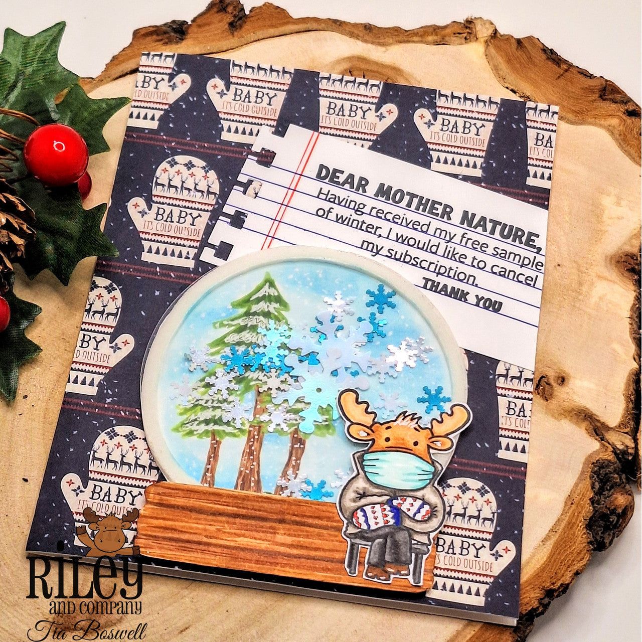 Riley and Company Funny Bones Dear Mother Nature Clear Stamp rwd-1215 snowglobe