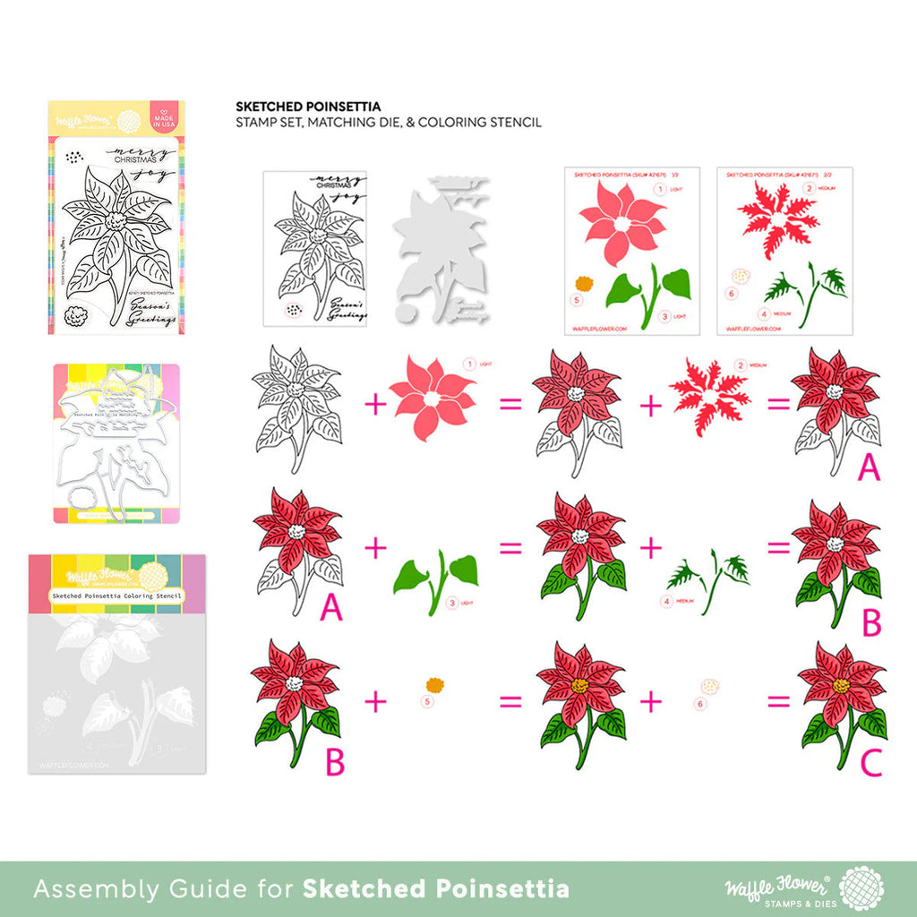 Waffle Flower Sketched Poinsettia Matching Dies 421672 layering guide