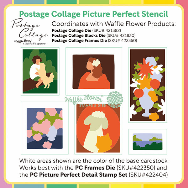 Waffle Flower Postage Collage Picture Perfect Stencils 422403