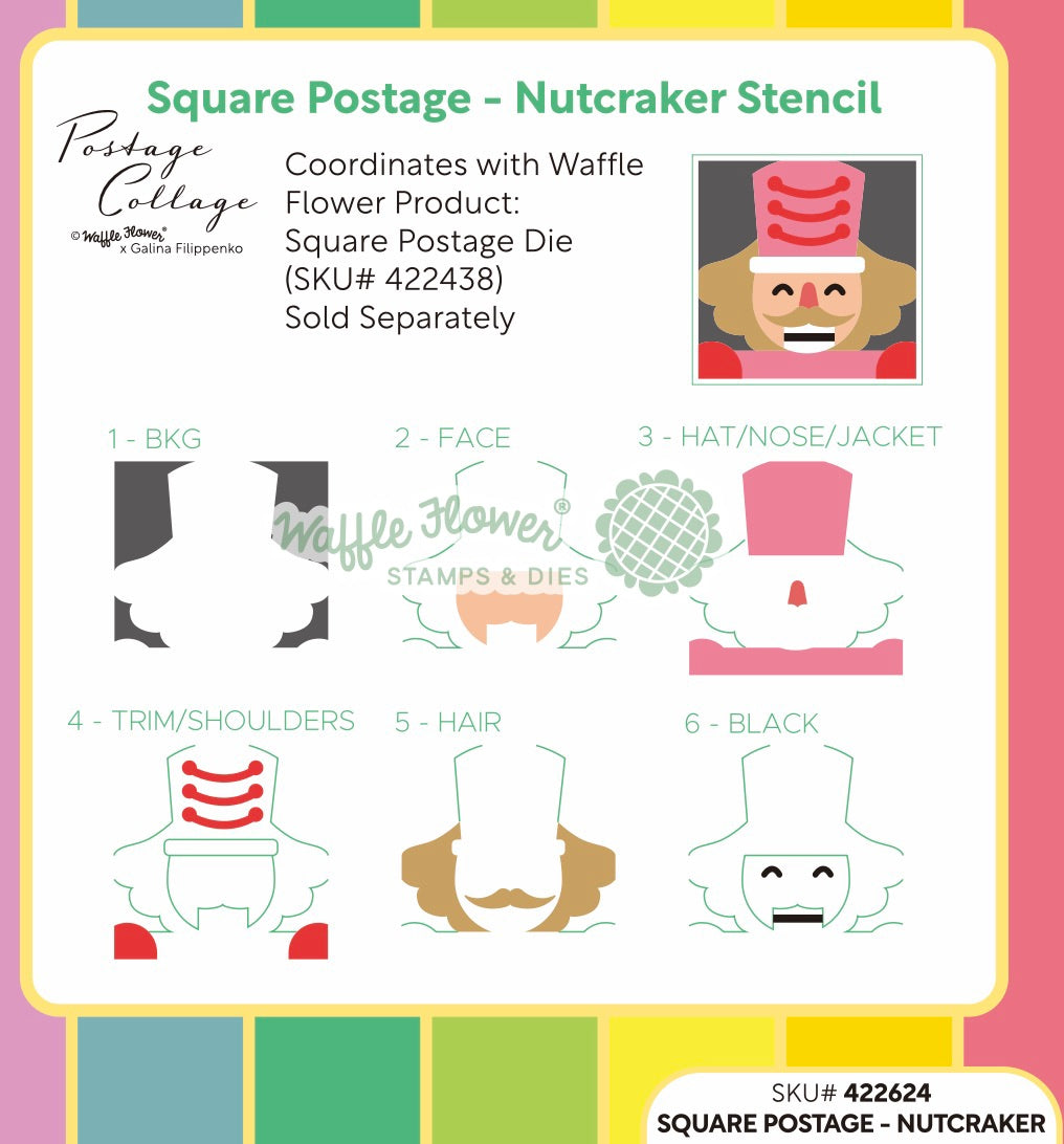 Waffle Flower Square Postage Nutcracker Stencil 422624 guide