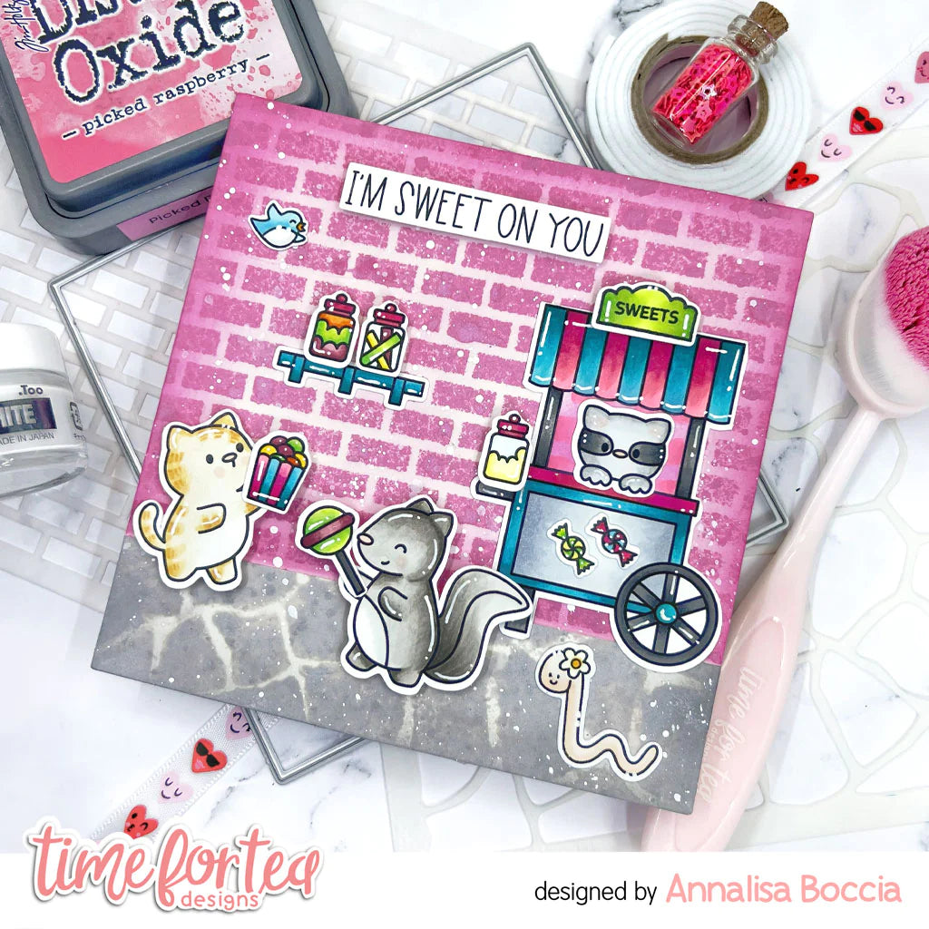 Time For Tea Designs Sweet Cart Critters Coordinating Dies brick wall