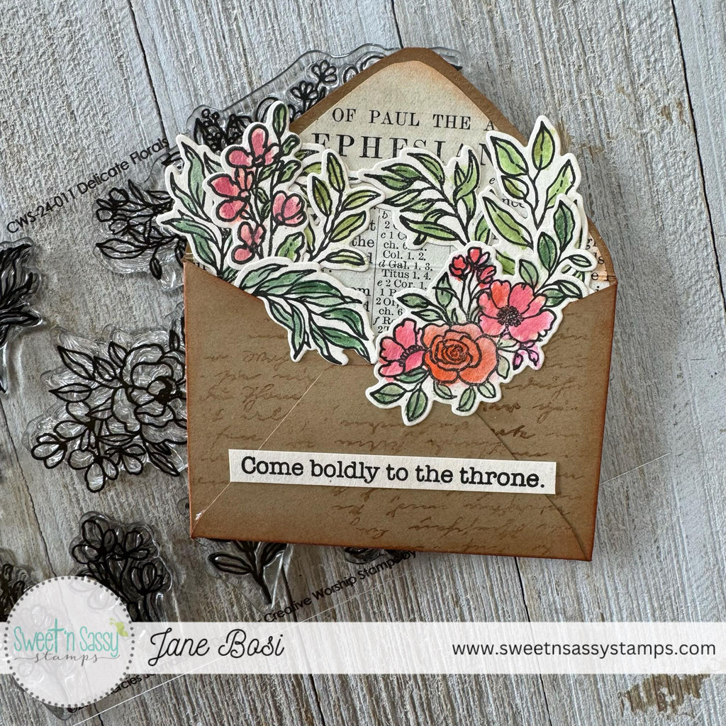 Sweet 'N Sassy Delicate Florals Clear Stamps cws-24-011 envelope flowers