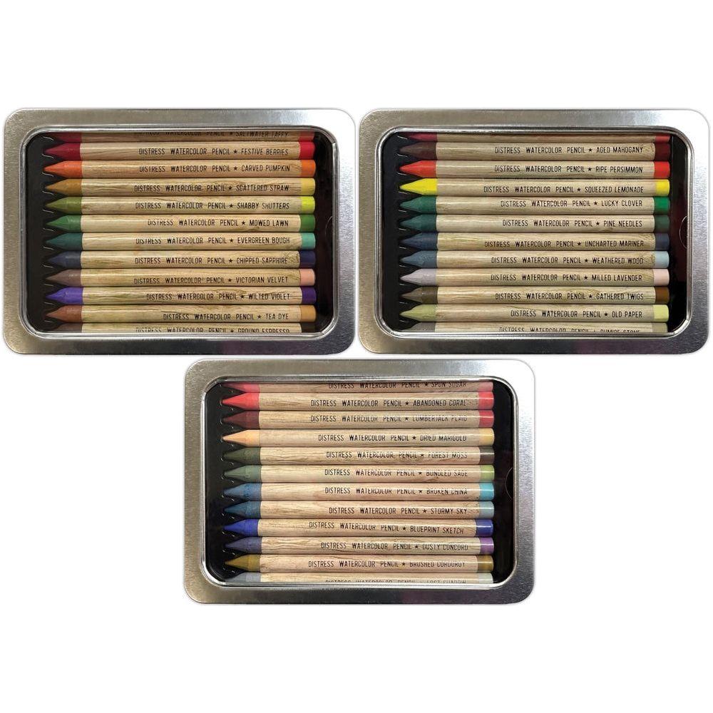 Tim Holtz Distress Watercolor Pencils Sets 4, 5, 6 And 2 Pack Bundle Ranger Frontal View