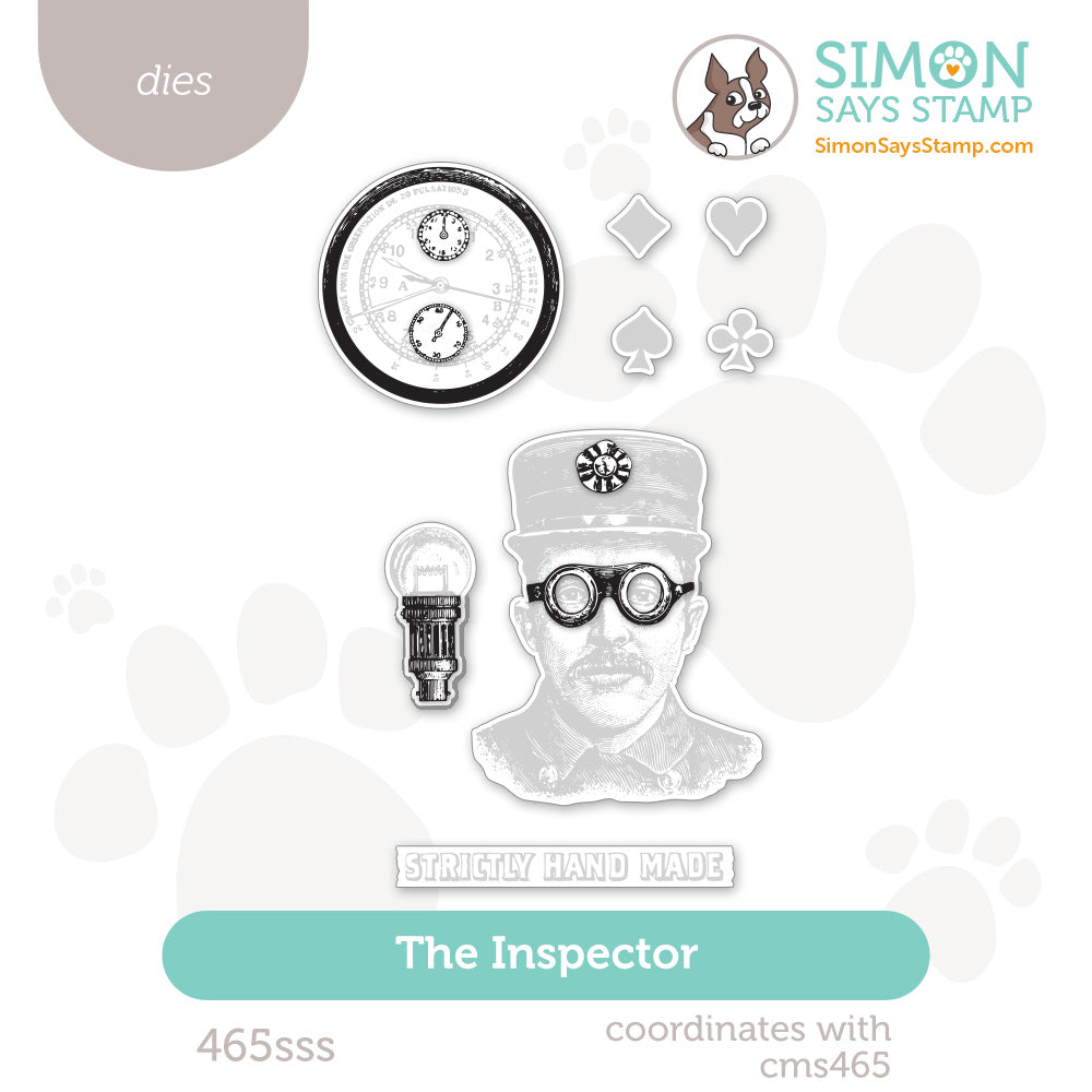 Simon Says Stamp coordinating die set The Inspector goggles stopwatch playing cards spade heart diamond club light bulb