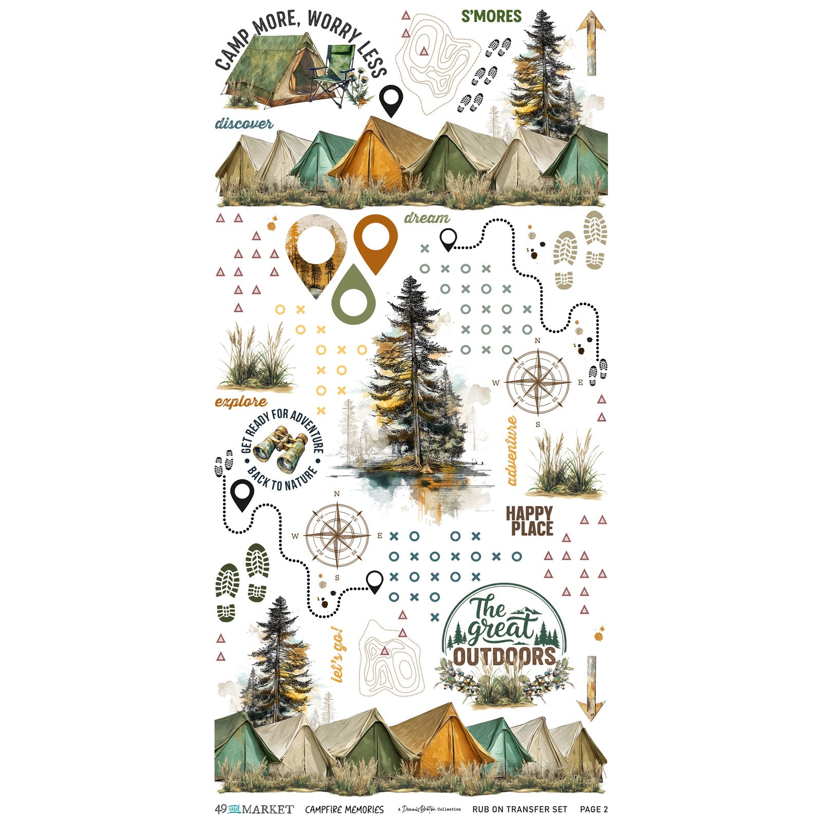 49 and Market Campfire Memories 6 x 12 inch Blendable Rub-on Transfers dcm-37425 product image 1