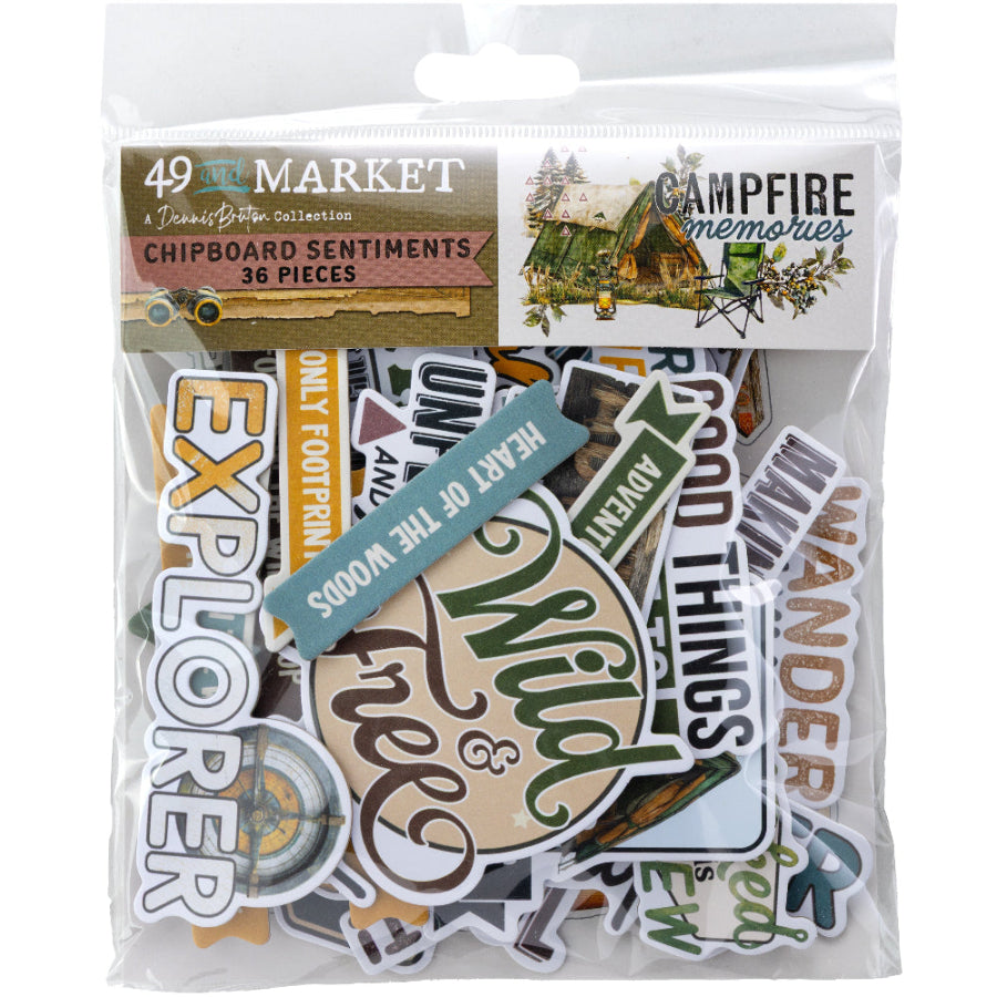 49 and Market Campfire Memories Chipboard Sentiments dcm-37487