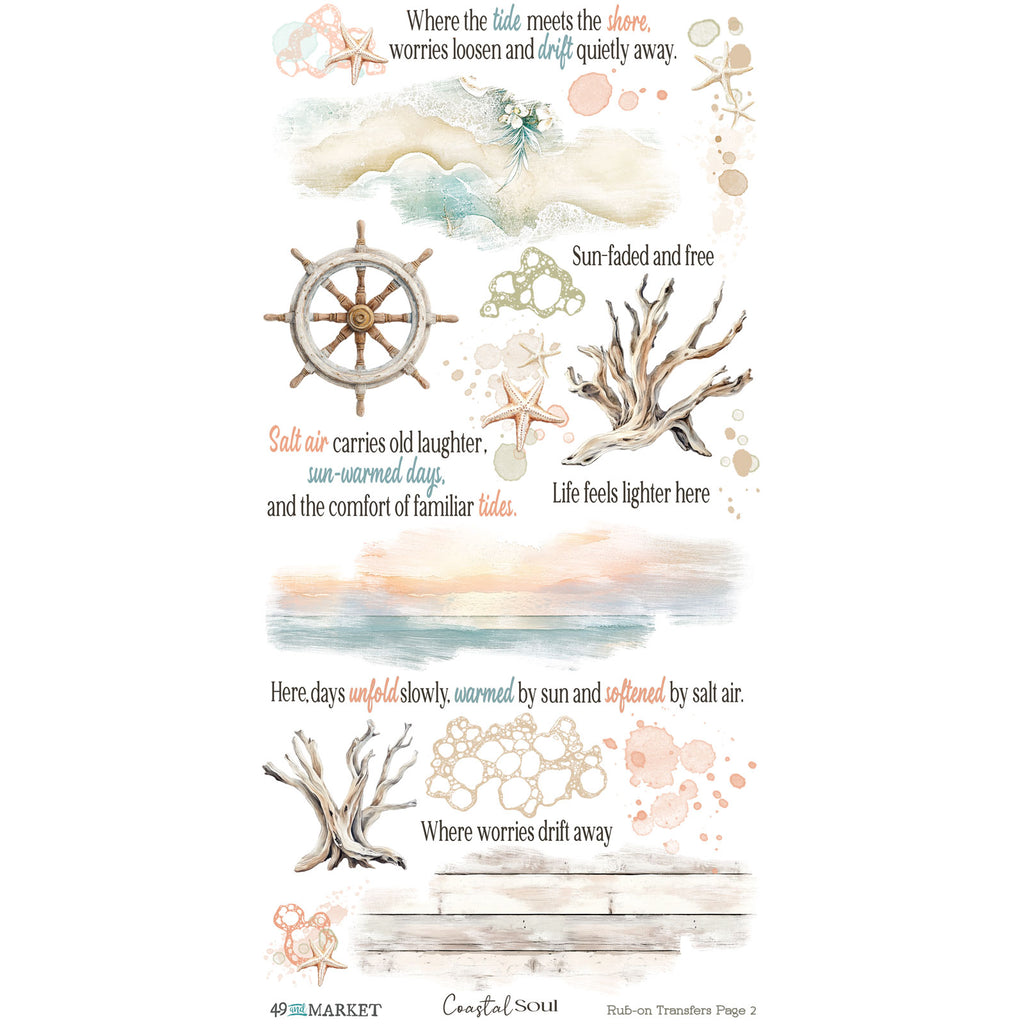 49 and Market Coastal Soul 6 x12 inch Blendable Rub-on Transfers jcs-36947 page 1 contents
