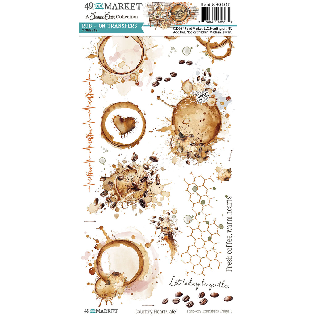 49 and Market Country Heart Cafe 6 x 12 inch Blendable Rub-on Transfers jch-36367